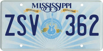 MS license plate ZSV362