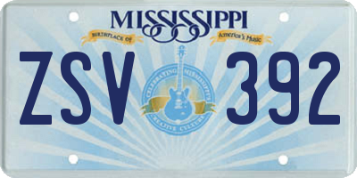 MS license plate ZSV392