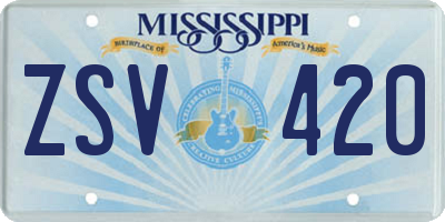 MS license plate ZSV420