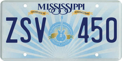 MS license plate ZSV450