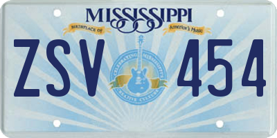 MS license plate ZSV454