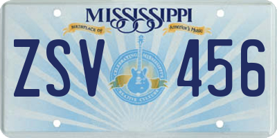 MS license plate ZSV456