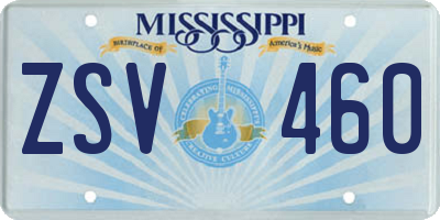 MS license plate ZSV460