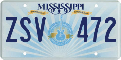 MS license plate ZSV472