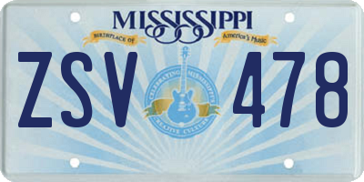 MS license plate ZSV478
