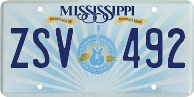 MS license plate ZSV492