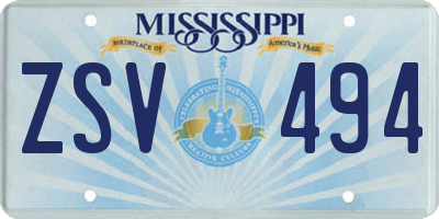 MS license plate ZSV494