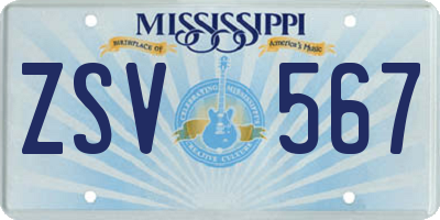 MS license plate ZSV567
