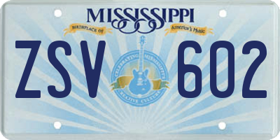 MS license plate ZSV602