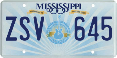 MS license plate ZSV645