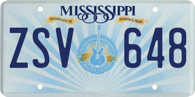 MS license plate ZSV648