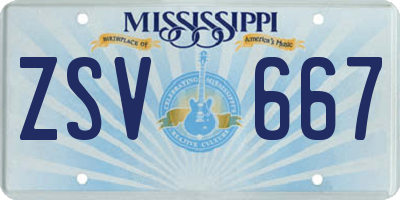 MS license plate ZSV667