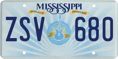 MS license plate ZSV680