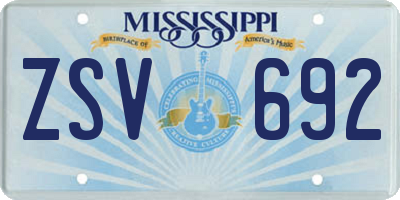 MS license plate ZSV692