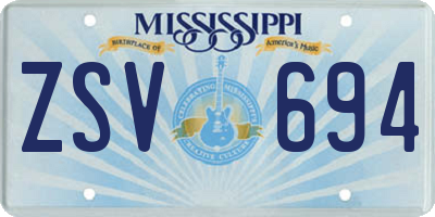 MS license plate ZSV694