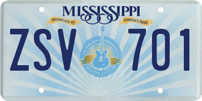 MS license plate ZSV701