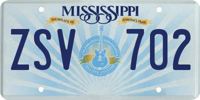 MS license plate ZSV702