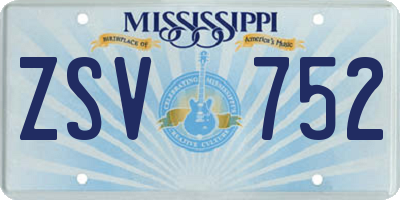MS license plate ZSV752