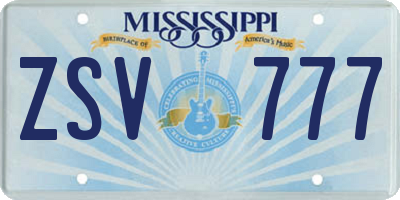 MS license plate ZSV777