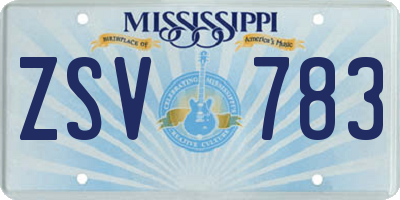 MS license plate ZSV783
