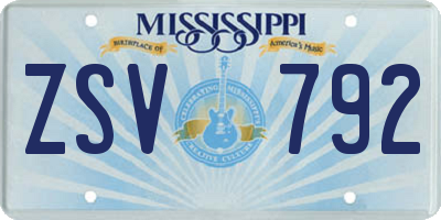 MS license plate ZSV792