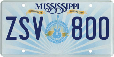 MS license plate ZSV800