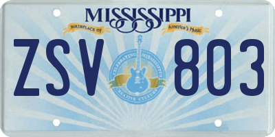 MS license plate ZSV803