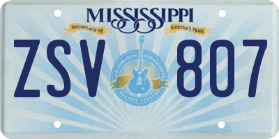 MS license plate ZSV807