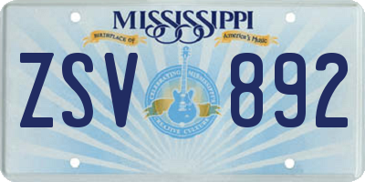 MS license plate ZSV892