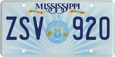 MS license plate ZSV920