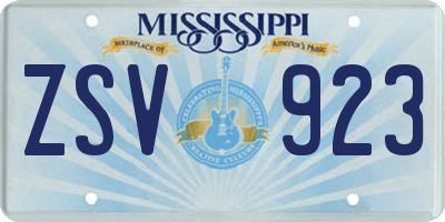 MS license plate ZSV923