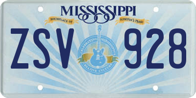 MS license plate ZSV928