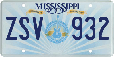 MS license plate ZSV932