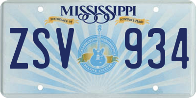 MS license plate ZSV934