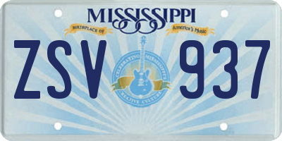 MS license plate ZSV937