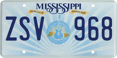 MS license plate ZSV968