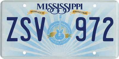MS license plate ZSV972