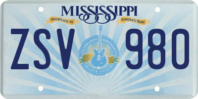 MS license plate ZSV980