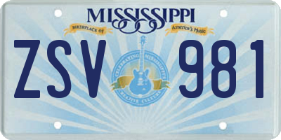 MS license plate ZSV981