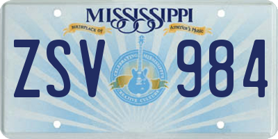 MS license plate ZSV984
