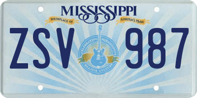 MS license plate ZSV987