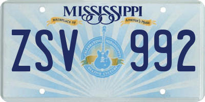 MS license plate ZSV992