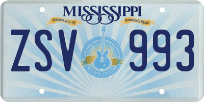 MS license plate ZSV993