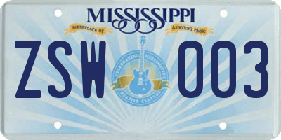 MS license plate ZSW003