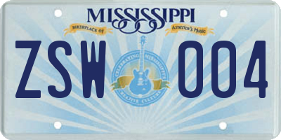 MS license plate ZSW004