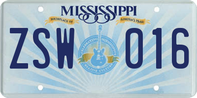 MS license plate ZSW016