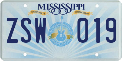 MS license plate ZSW019