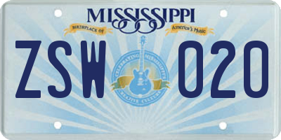 MS license plate ZSW020
