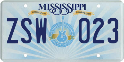 MS license plate ZSW023