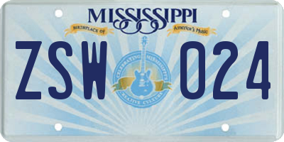 MS license plate ZSW024
